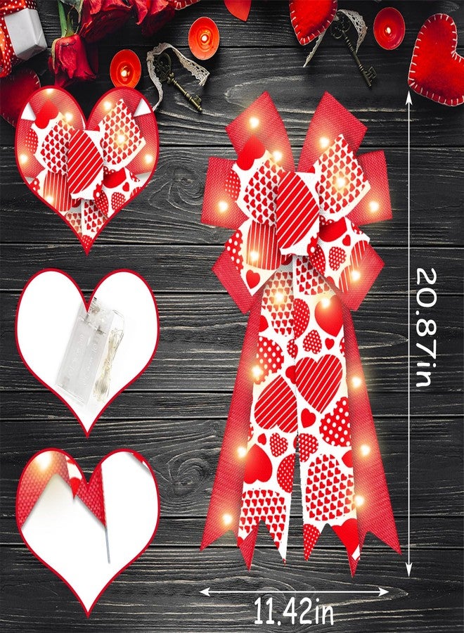 ABTOLS Large LED Valentine's Day Wreath Bows, LED Light Valentine Bows for Wreath Red Heart Wreath Bows Love Bows for Front Door Anniversary Wedding Tree Bows for Indoor Outdoor Decor - Image 2